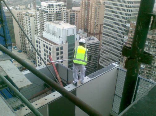 Walking a construction beam
