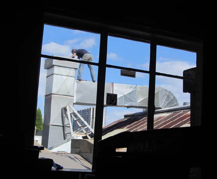 Standing on duct work