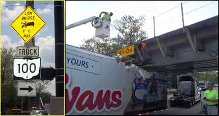 Trucker runs into overpass